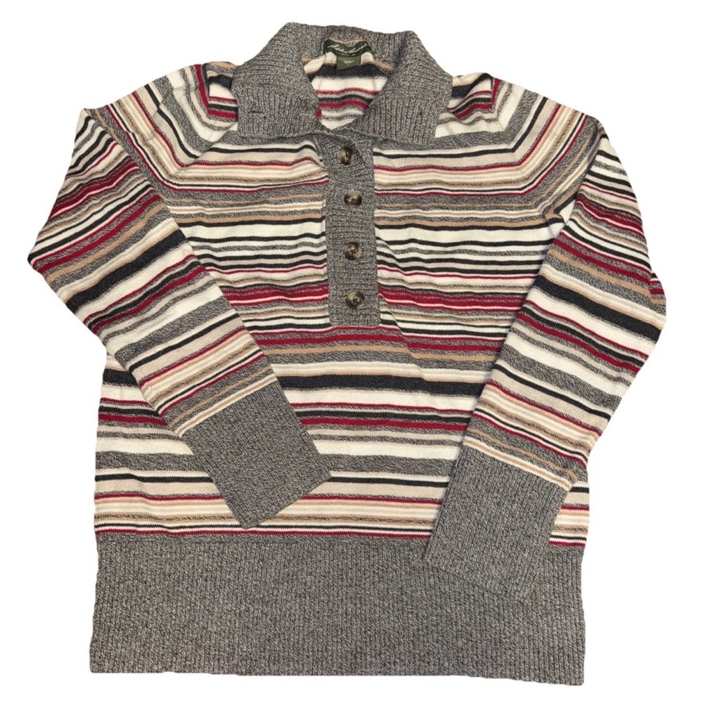 Eddie Bauer Women's Sweater Large Multicolor Stripe Gray Buttons Preppy Outdoors